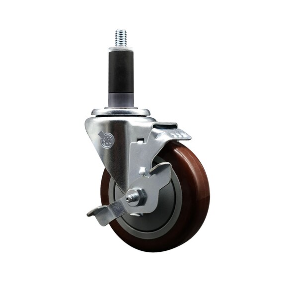 Service Caster 4'' SS Maroon Poly Swivel 1-1/8'' Expanding Stem Caster with Brake SCC-SSEX20S414-PPUB-MRN-TLB-118 - main